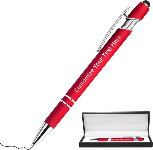 Vista 42 de Aolun Bolígrafo personalizado, bolígrafo grabado personalizado con lápiz capacitivo, 12 unidades, metal suave al tacto, introduce el nombre, Naranja