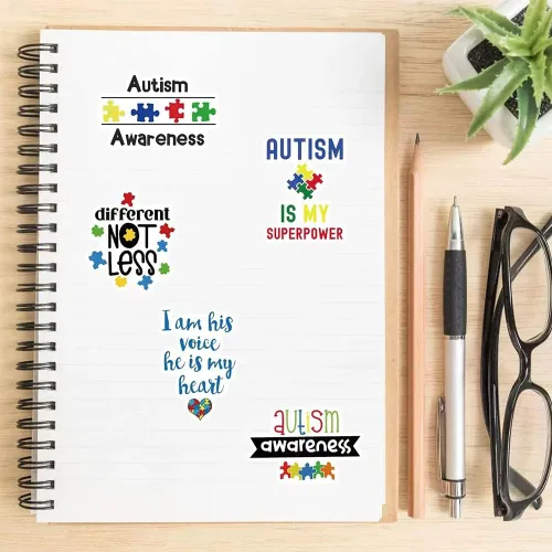 Vista 5 de Calcomanías de autismo 50 calcomanías de vinilo impermeables para concientización del autismo para botellas de agua, laptop, equipaje