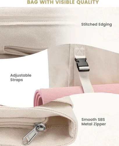 Vista 4 de Gonex Bolsa para Esterilla de Yoga, Bolsa de Gimnasio Tipo Tote con Múltiples Bolsillos para Mujeres y Hombres, Portaesterillas de Yoga de Lona