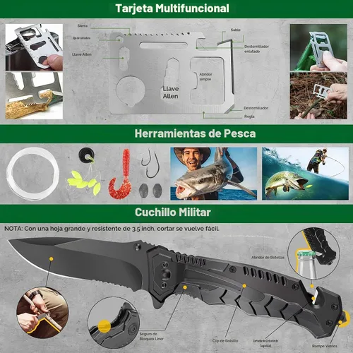 Vista 3 de Kits de supervivencia 27 en 1, equipo y suministros de supervivencia, rellenos de calcetines de Navidad, accesorios de campamento, equipo táctico