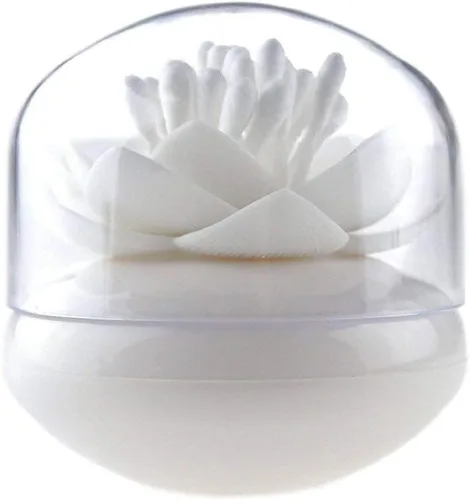 Vista 12 de Bloss - Juego de recipientes para bastoncillos de algodón con forma de flor de loto. Caja pequeña para palillos de dientes QTips. Decoración floral