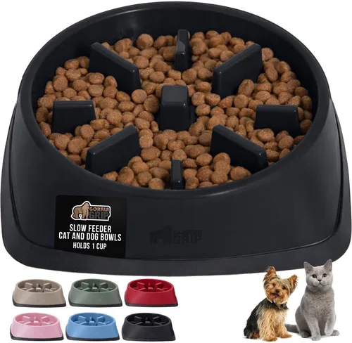 Vista 28 de GORILLA GRIP® Cuencos patentados de alimentación lenta sin BPA, juguete interactivo para perros y gatos, enriquecimiento de entrenamiento Beige