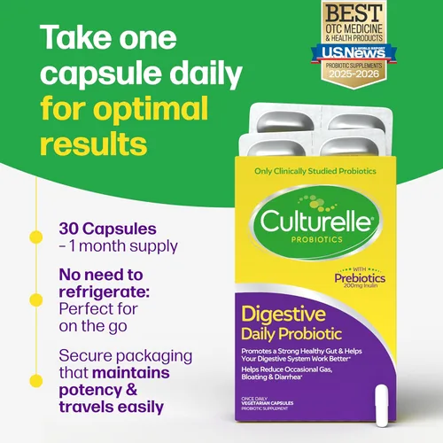 Vista 5 de Culturelle Cápsulas probióticas diarias para hombres y mujeres, cepa probiótica más estudiada clínicamente, salud digestiva e intestinal, apoya
