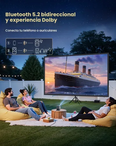 Vista 5 de Mini Proyector Inteligente con WiFi y Bluetooth【Compatible con Netflix/Portátil/4K Compatible】Audio Dolby, Keystone Automático y Enfoque Eléctrico
