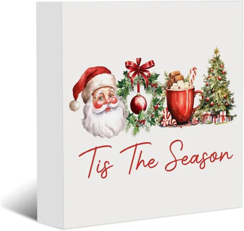 Vista 7 de Divertida decoración de Navidad para baño, decoración de Navidad para interiores, decoración de Papá Noel, decoración de madera con texto en inglés