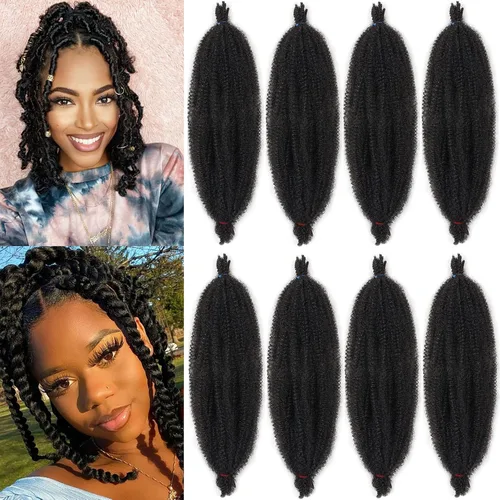 Vista 33 de Cabello de Envoltura Pre-Esponjado de 8 Pulgadas, 3 Paquetes, Cabello Afro Twist Pre-Separado Elástico para Locs, Cabello Afro Twist Negro Natural