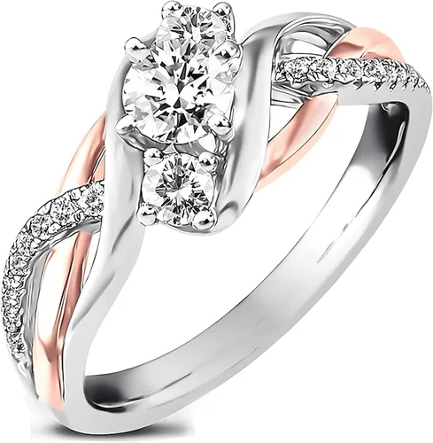 Vista 2 de Anillos de compromiso de infinito torcido de 1.8 quilates para mujer, anillo de mossanita chapado en plata esterlina con oro blanco, anillo de boda