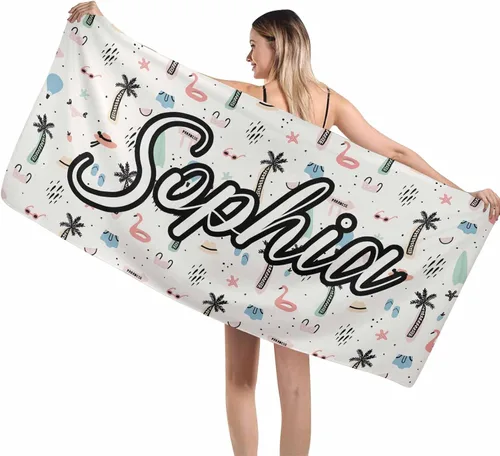 Vista 24 de MyPupSocks Toallas de playa para niñas, toallas personalizadas de teñido anudado con nombres para niños y adultos, toallas de playa personalizadas