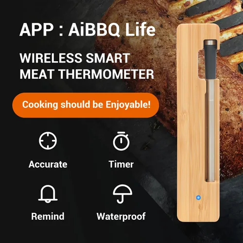 Vista 6 de Termómetro digital inalámbrico para carne, Bluetooth 5.2 de largo alcance con control de aplicación, compatible con iOS y Android, IP68 impermeable