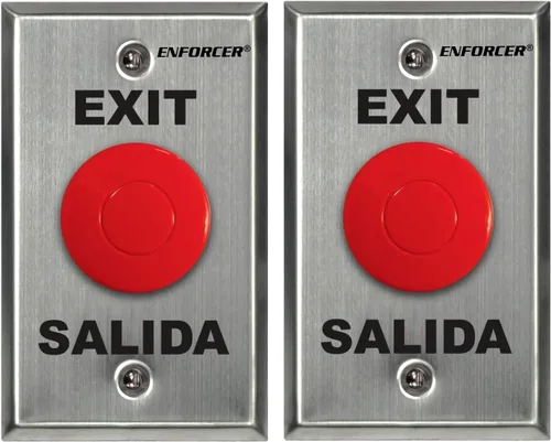 Vista 3 de SECO-LARM SD-7201RCPE1Q ENFORCER Placa de solicitud de salida con botón de tapa de hongo rojo, placa frontal de acero inoxidable, serigrafía