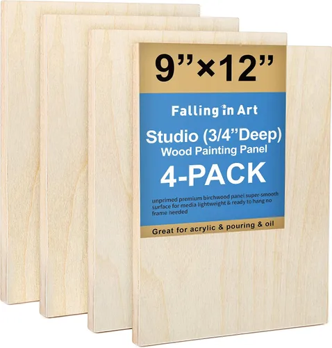 Vista 17 de Falling in Art Kit de paneles de madera de abedul sin terminar para pintura, lienzo de madera, paquete de 4 unidades de 4 x 4 pulgadas de estudio