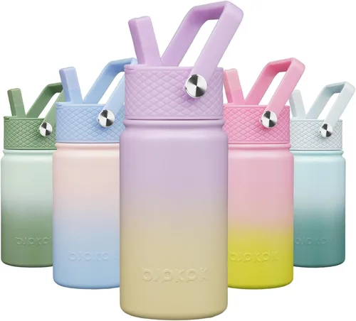 Vista 17 de BJPKPK Botella de agua con tapa con pajilla, botella de agua aislada de 15 onzas, botellas de agua de metal de acero inoxidable, termo reutilizable