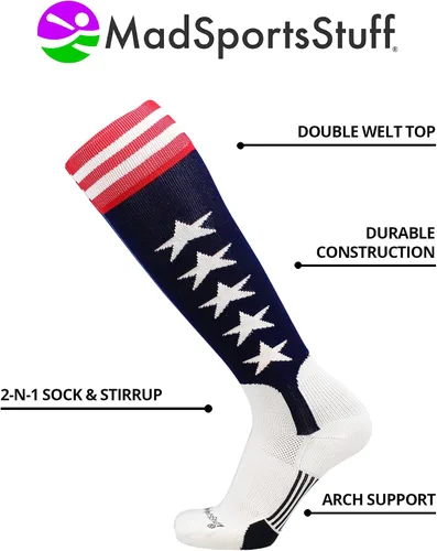 Vista 4 de MadSportsStuff Calcetines de estribo de béisbol con estrellas y rayas de la bandera estadounidense para niños, hombres, jóvenes y adultos