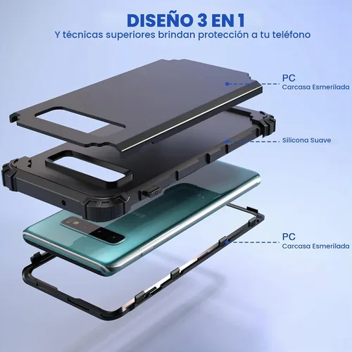 Vista 8 de IDweel Funda para Galaxy S10 Plus, 3 en 1, a prueba de golpes, delgada, híbrida, resistente, protección de policarbonato duro, silicona suave Negro