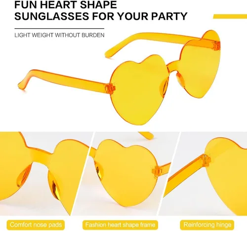 Vista 59 de Lentes de sol con forma de corazón, 2 pares de lentes de sol en forma de corazón, gafas de sol rave para mujeres, regalos de fiesta