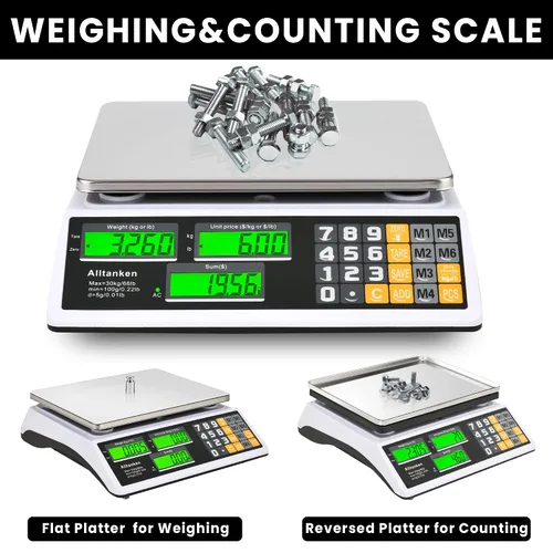 Vista 3 de Báscula digital de cálculo de precios de 66 libras / 66.1 lbs con pantalla LCD dual y modo de conteo — Báscula de alimentos de acero inoxidable