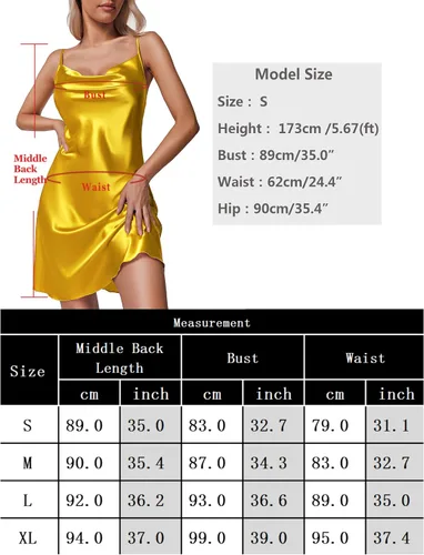 Vista 6 de Litherday Women's Satin Nightgown Cowl Neck Silk Slip Dress Soft Sexy Lingerie Short Sleepwear with Adjustable Strap