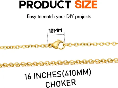 Vista 3 de Paquete de 20 cadenas de collar chapadas en oro de acero inoxidable a granel para fabricación de joyas, 16 pulgadas