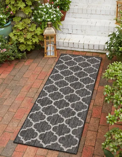 Vista 19 de Unique Loom Outdoor Trellis Collection Alfombra de Área (5' 1" x 8' Oval, Aguamarina/Gris)