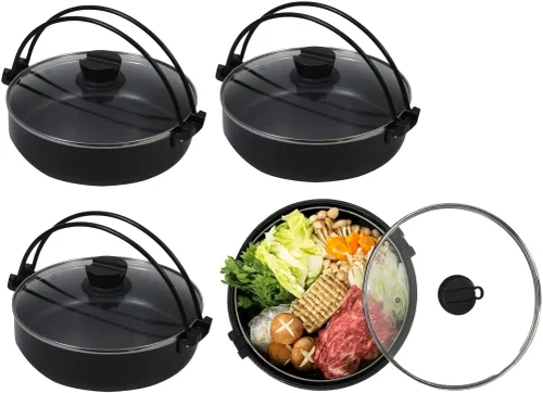 Vista 7 de JapanBargain 3868, Sukiyaki Nabe Pot Shabu Shabu Olla Caliente Pan con Tapa de Vidrio para Calefacción por Inducción Estufa IH