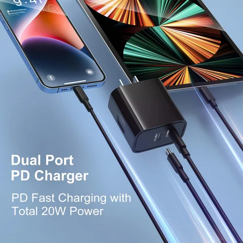 Vista 2 de Costyle - Cargador de pared USB C [3 unidades], bloque de carga doble USB C de 20 W, enchufe de pared rápido C, bloque de carga tipo C para iPhone
