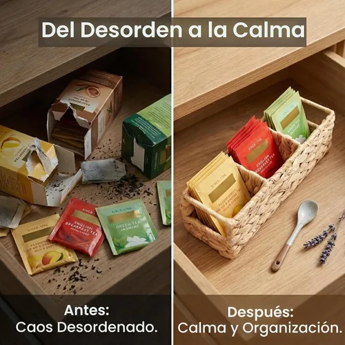 Vista 4 de Triluxe - Organizador de bolsas de té de mimbre, obra maestra