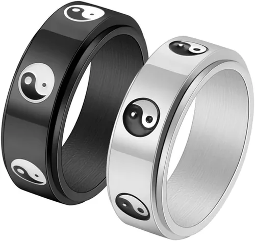 Vista 5 de LiFashion Anillos giratorios personalizados de Yin Yang para él y ella, anillo personalizado de Tai Chi Yin Yang para aliviar el estrés