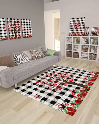 Vista 8 de Alfombra de área para interiores de 3 x 5 pies, alfombra antideslizante para el día de San Valentín para habitación de los niños, árbol de amor