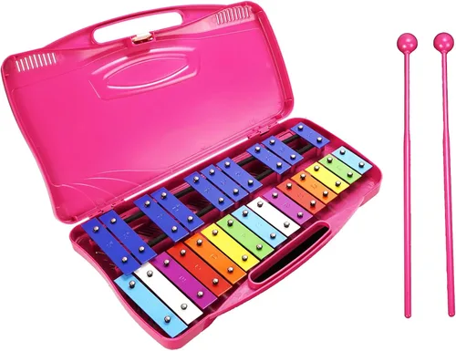 Vista 10 de Soulmate Xilófono Glockenspiel de 25 notas para niños, juguete musical colorido con teclas de metal, instrumento xilófono profesional con estuche