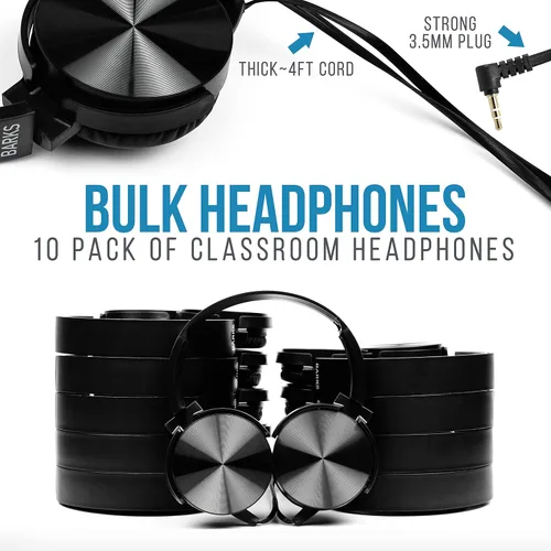 Vista 2 de Barks Auriculares para el aula (paquete de 10): Auriculares a granel para estudiantes de primera calidad: perfectos para niños, grados K-12