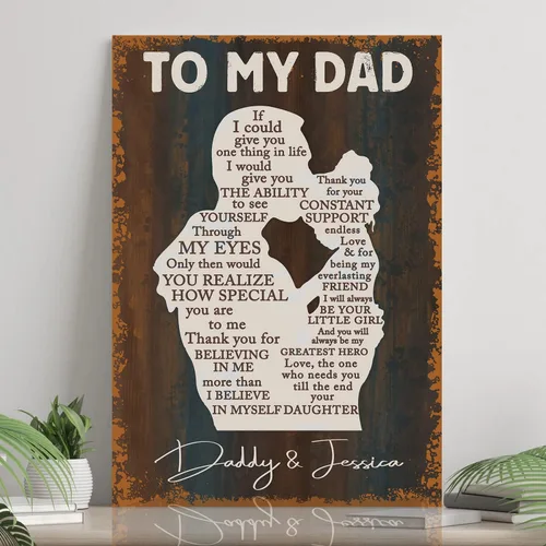 Vista 17 de Lienzo personalizado para papá con fotos, lienzo para el día del padre de parte de la hija, regalos de papá de parte de un hijo, arte de pared feliz