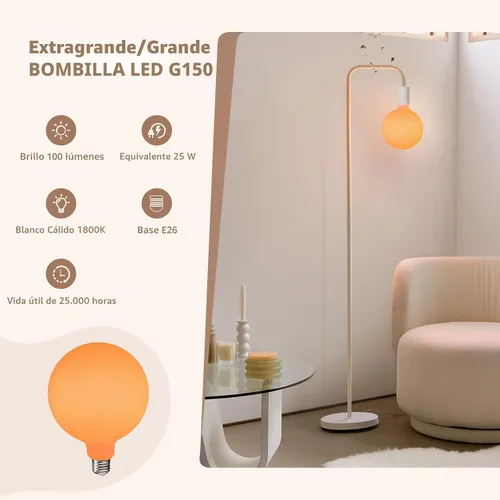 Vista 3 de ONEWISH Lámpara de pie para sala de estar, lámpara de pie minimalista con bombilla LED moderna, vidrio blanco esmerilado de 6 pulgadas, 1800 K