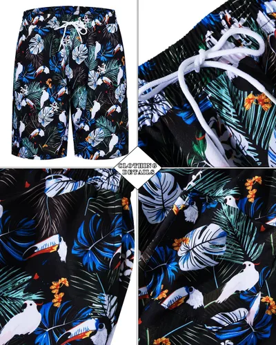 Vista 64 de TUNEVUSE Conjunto de camisas y pantalones cortos hawaianos para hombre, 2 piezas, trajes de playa con estampado de flores, traje tropical de verano
