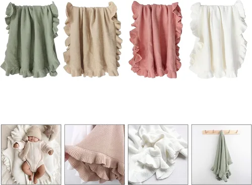 Vista 3 de Manta de punto con borde de volantes para bebé, manta para cuna, no fluorescente, manta de fotos para recién nacidos, manta de bebé, colcha unisex a