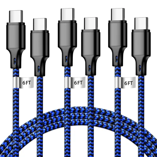 Vista 20 de Cable de carga USB A a USB C, paquete de 5 [3/3/6/6/10 pies] cable de carga rápida tipo C de alta velocidad de datos y transferencia compatible