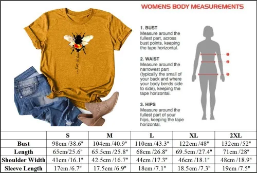 Vista 2 de Camisetas con estampado gráfico Be Kind para mujer, cuello en V, lindas camisetas casuales de verano