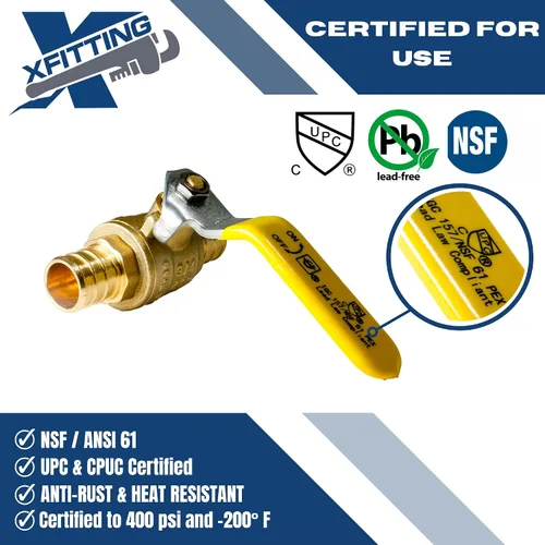 Vista 5 de 2 piezas XFITTING 3/4" Pex válvula de bola, puerto completo, latón