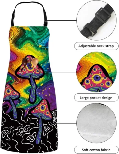 Vista 5 de Delantal de cocina para mujeres y hombres, delantal de girasol, perezoso, lobo, animales, estampado, extra largo, delantal de cocina ajustable
