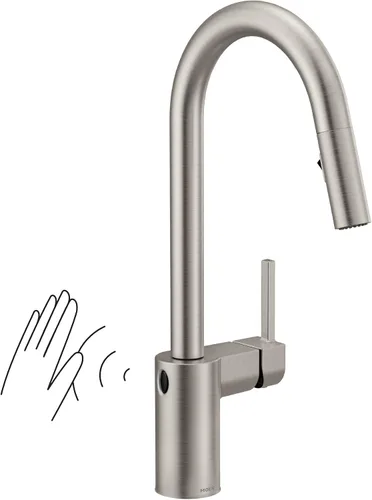 Vista 8 de Moen Align 5923BLS Grifo de cocina desplegable con resorte de una sola manija de acero inoxidable con aerosol desplegable y Power Boost, grifo