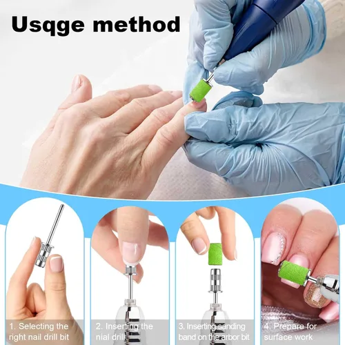Vista 2 de Brocas de taladro de uñas, bandas de lijado para eje de taladro de uñas de 3/32 pulgadas, brocas para uñas, broca de mandril para uñas, brocas
