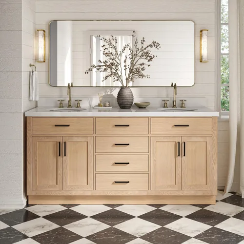 Vista 18 de ARIEL Hepburn - Tocador de baño de 30 pulgadas con fregadero, madera maciza, encimera y protector contra salpicaduras de cuarzo blanco puro de 1.5
