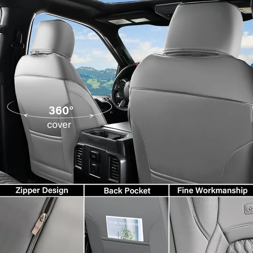 Vista 61 de Coverado Juego completo de fundas de asiento de ajuste personalizado para Chevy Silverado/GMC Sierra 2014-2018 1500, 2015-2019 2500HD 3500HD Negro
