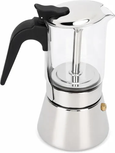 Vista 10 de Jiawu Cafetera clásica para estufa, cafetera Greca italiana y cubana de acero inoxidable, cafetera espresso superior de cristal premium, fácil