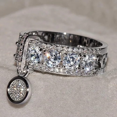 Vista 3 de Anillo de moda para mujer, anillos de boda, bonitos anillos de lujo para mujer, circonita cúbica incrustada, anillo redondo para boda, fiesta