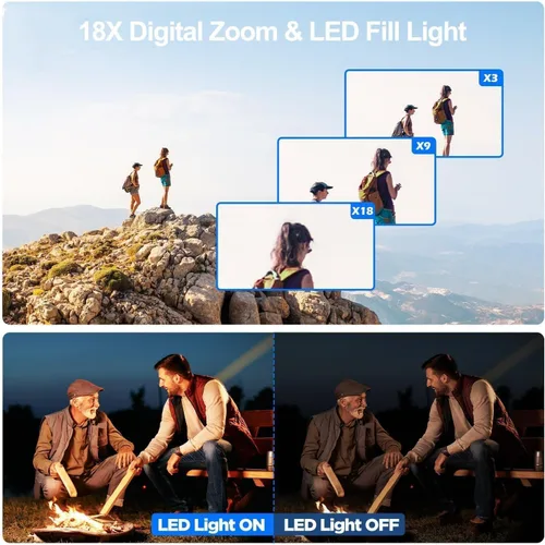 Vista 8 de Videocámara Camcorder 4K 42MP, pantalla de 3.0" con rotación de 270°, cámara de vlogging para YouTube, videocámaras con zoom digital de 18X, 2