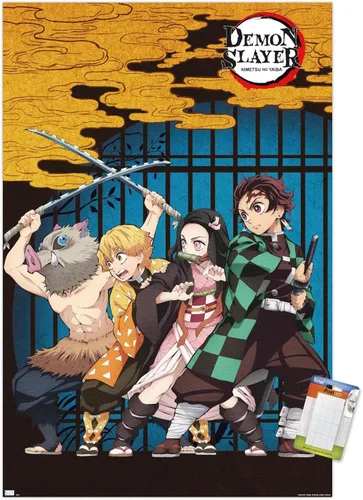 Vista 9 de Trends International Demon Slayer - Póster de pared de arte grupal, 14.725 x 22.375 pulgadas, versión enmarcada de madera de granero