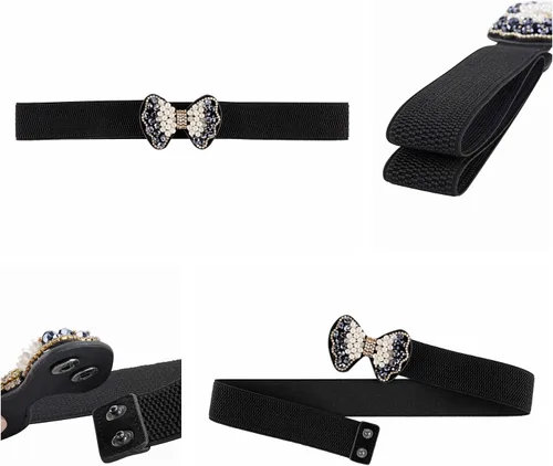 Vista 6 de Ayliss Cinturón elástico para mujer, con perlas de cristal, estilo vintage, elástico, para vestir, cintura ancha