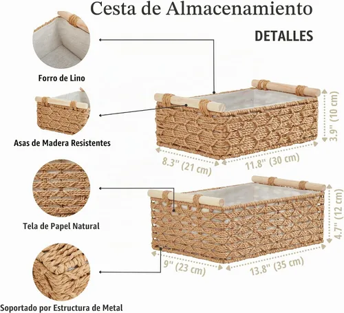 Vista 3 de DECOMOMO Cesta de almacenamiento de mimbre de cuerda de papel, organizador