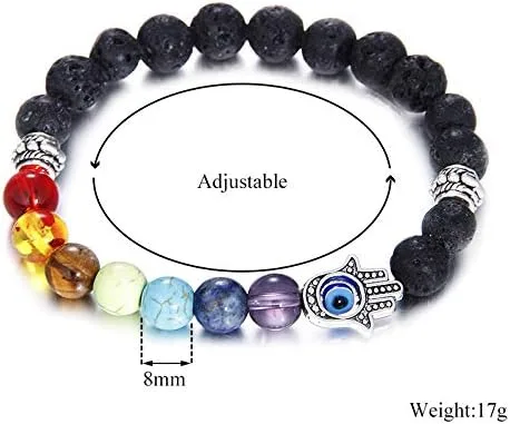 Vista 7 de Juego de 4 pulseras elásticas de cuentas de cristal turco contra el mal de ojo, amuleto de protección de hebras de cristal, amuleto de Fatima Hamsa