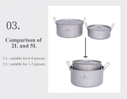 Vista 8 de Boundless Voyage Olla de cocina de titanio de 5L con tapa y mango plegable, olla grande para sopa para acampar al aire libre, senderismo, picnic